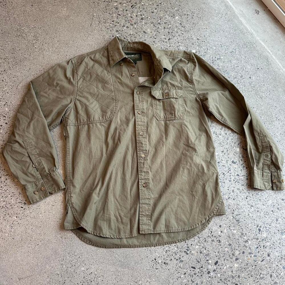 Eddie Bauer S Olive Utility Button Up Shirt Cotton Outdoor Hiking